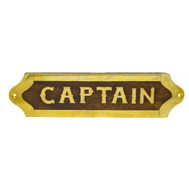 Nautical Tropical Imports 8”L Wood and Brass Captain Wall Plaque Name Plate Hanging Mount Ship Sign Label