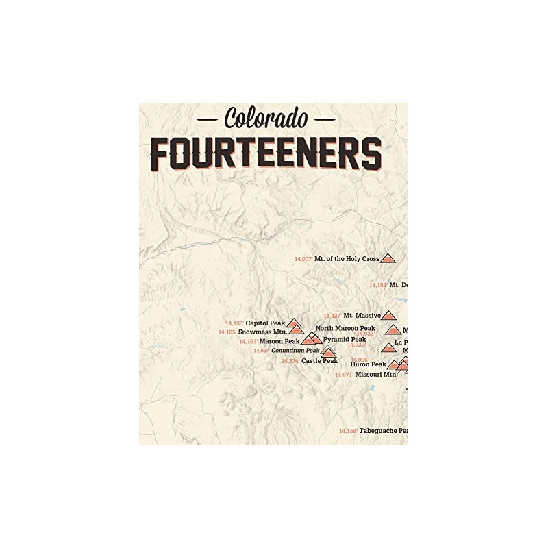58 Colorado 14ers Checklist Map 11x14 Print (Tan)