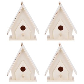 BAOFUYA 4Pcs Wood Bird House, DIY Hanging Bird Box Garden Birdhouse Decoration for Kids Painting Arts Activity Bird Box