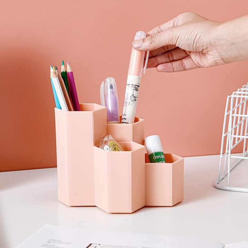 TaimeiMao Plastic Pencil Box, Hexagonal Pen Holder White, Stationery Pen