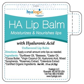 Hyalogic- Bálsamo labial HA con ácido hialurónico y aceite de coco orgánico y natural que alivia los labios secos y agrietados y les da volumen.