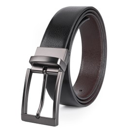 SUNYA Mens Belts Leather, 1.3” Reversible Belts for Men. Mens Dress Belt Classic Design for Casual Jeans and Pants. Rotative Buckle. Black