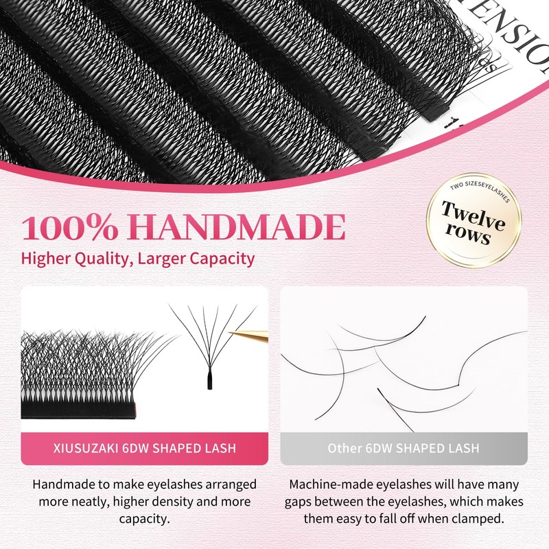 XIUSUZAKI W Lash Extensions Supplies 6D Eyelash Extensions W Shape