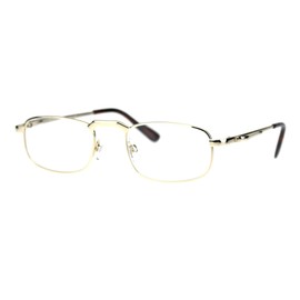Mens Pocket Clip Arm Spring Hinge Rectangular Metal Rim Reading Glasses 2.25 Gold