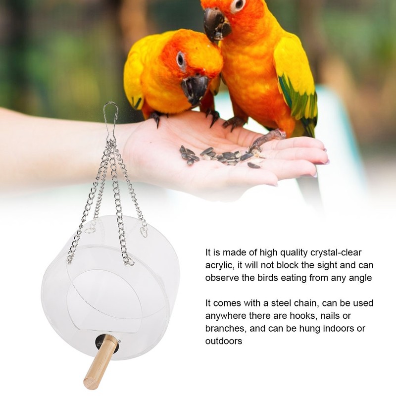 Acrylic Bird Feeder Box AntiScatter Hanging Feeding Box Outdoors Transparent