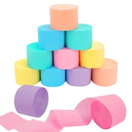 Crepe Paper 12 Rolls 25 m Colourful Crepe Ribbons Crepe Paper, 6 Colours Pastel Streamers Crepe Paper for DIY Wedding Birthday Party and Christmas Decoration