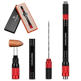 HANCIGAR 4-in-1 Cigar Punch Enhancer Tool Built-in Nubber Punch & Twin Needle & Draw Enhancer,Multifunctional Cigar Accessory Comes in Gift Box (Black & Red)