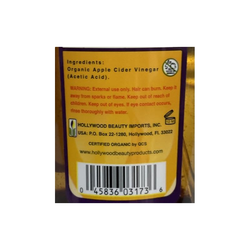Hollywood Beauty pure organic apple cider vinegar, Brown, 3 Fl