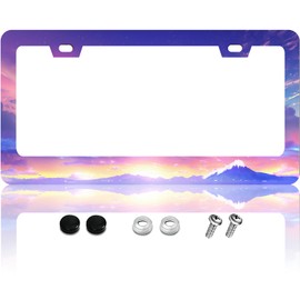 KDQEP Sky Clouds Mountain License Plate Frame,Magic Colorful Sunset Oil Painting License Plate Frame,Rust-Proof Waterproof Stainless Steel 2 Hole License Plate Holder for Men Women 12.2 X 6 Inch