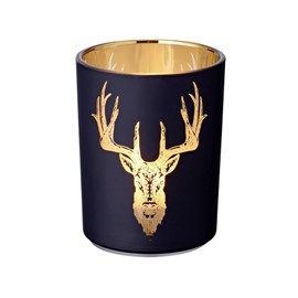 EDZARD Lio Lantern Height 13 cm Diameter 10 cm Matte Black Outside / Gold Inside with Stag Motif