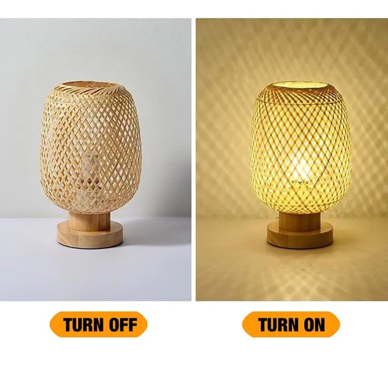 GUANSHAN Bamboo Table Lamp Small Exquisite Bamboo Lampshade Bedside Lamp