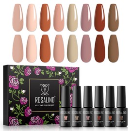 ROSALIND Smalto Semipermanente per Unghie, 8 Colori Rosa Nude Marrone, 5ml Gel Unghie Soak Off UV Lampada, Smalti per Unghie Nail Art Gel Nail Polish Set 8pcs