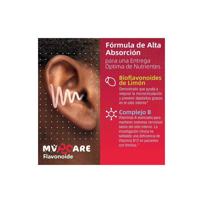 Mvpcare Alivio Zumbido Oídos 1200mg Suplemento Vitamina Complejo Bclínicamente Probado