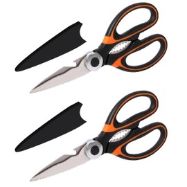 Belle Vous Pack of 2 High Performance Kitchen Scissors Set - 21 cm Household Scissors Stainless Steel with Blade Covers - Multi-Purpose Kitchen Scissors for Chicken, Fish, Bones, Meat, Vegetables,