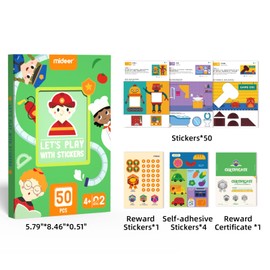 Mideer 2 in 1 Advanced Paper Cutting Sticker Playing Paper Kit 50 Pcs, Fun Cutting and Stick Activity Book for 3-5, Step by Step Paper Cutting Set Let's Play with Stickers Level 02