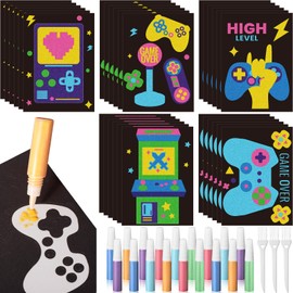 Fullhawl 30 Sets Video Game Sand Art Kits for Kids DIY Sand Painting Art Pictures Colored Craft Painting Cards Set for Children Game Theme Educational and Learning Activities