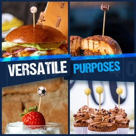 BambooMN 4.7" Decorative Sports Ball End Bamboo Cocktail Fruit Sandwich Picks Skewers for Catered Events, Holiday's, Restaurants or Buffets Party Supplies, Football, 100 pcs