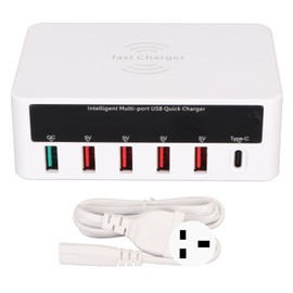 USB Fast Charging Station Wireless Multi Port 6 Ports 50W USB Fast Charging Station 100‑240V UK Plug