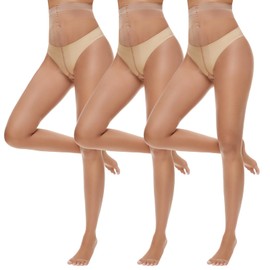 MANZI 3 Pairs Toeless Tights Comfort 10 Denier Ultra Thin Soft Sheer Open Toe Pantyhose Nylons for Women Natural XL
