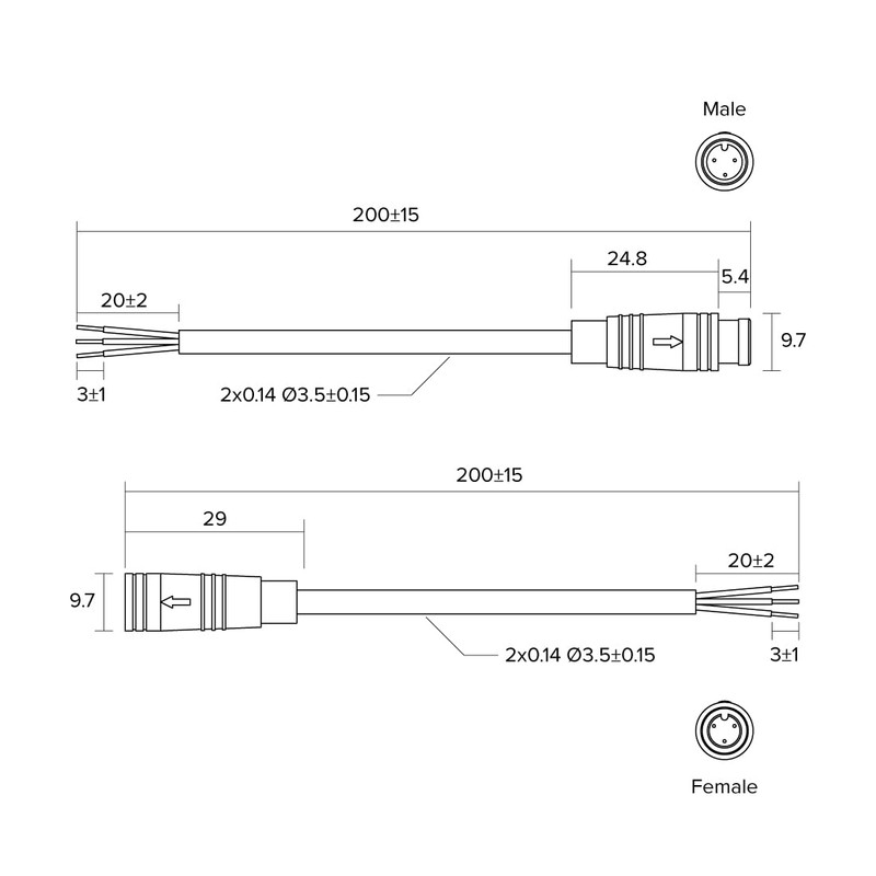 Hysmigor M8 3 Pin Mini Electrical Connector 26AWG IP65 Male