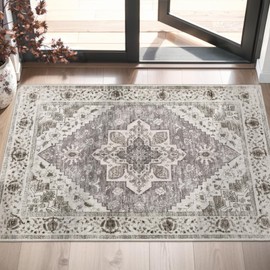 SERISSA Boho Rugs for Entryway, 2x3 Entryway Rug Non-Slip Washable Small Area Rug, Ultra Soft Oriental Vintage Low-Pile Indoor Door Mat Earth Tone Floor Carpet for Entrance Kitchen Bathroom