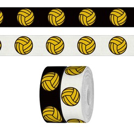 2 Rolls 7 Yards Water Polo Sports Ribbon for Crafting Sewing, 7/8 Inch Yellow Grosgrain Ribbons for Gift Wrapping, Track Field Ball Game Ribbons for Hair Bow Cheerleader Accessories