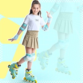 Forzueby Adult/Kids Knee Pads Elbow Pads Wrist Guards 6 in 1 Protective Gear Set for Inline Roller Skating Skateboarding Scooter BMX etc.