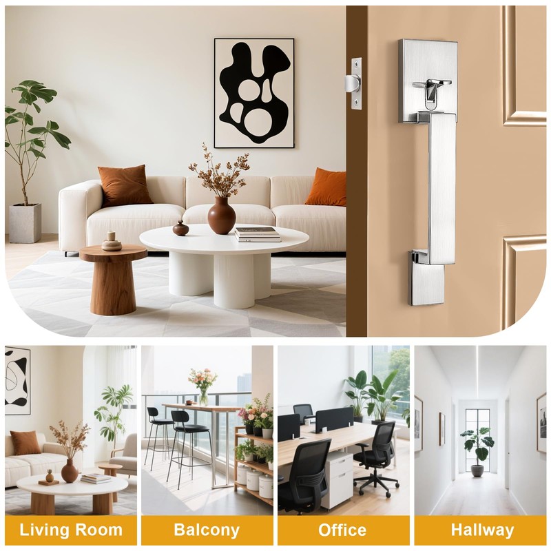 Probrico Heavy Duty Front Door Handleset, Modern Square Exterior Passage