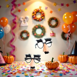 Mozff 2 Pcs Disguise Glasses With Funny Nose - Comedy Style - Plastic Oval Frames - Perfect For Parties and Celebrations, Decorations, Women's Costume Eyewear