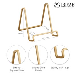 TRIPAR (6 Pack 4 Inch Gold Square Wire Plate Stand Holder Easel Display for Cookbooks, Photos, Picture Frames, & Plates