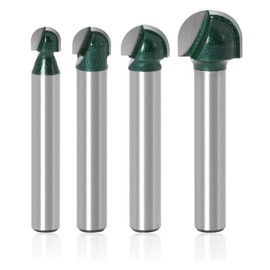 Yakamoz 4Pcs 1/4" Shank Round Nose Router Bit Core Box Router Bits Set Round Groove CNC Sign Making Router Cutter Tool