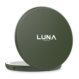 LUNA London Compact Travel Mirror | Travel Makeup Mirror with Light | LED Lighted Vanity Mirror with 3 Light Modes | 7X Magnification Folding Portable & Rechargeable (Forest Green)