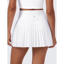 CRZ YOGA Faldas de Tenis Golf Plisadas con Bolsillos con Cintura Alta de Estilo Casual Blanco Mediano
