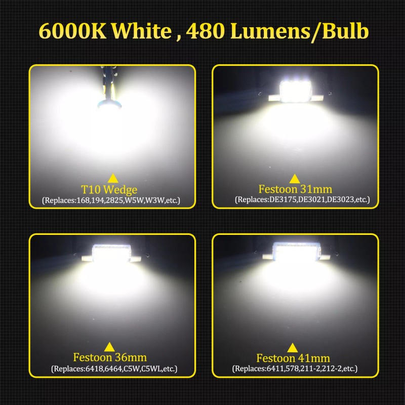BMTxms 8x White LED Bulbs Interior Lights Package Kit For