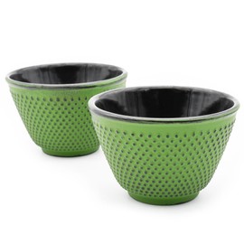 Zen Minded Traditional Japanese Cast Iron Tea Cup Pair 120ml Hobnail Pattern - Green