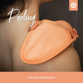 LoWell® - Exfoliating Glove incl. Exfoliating Guide (May not be in English language) + 2 x Bonus Suction Cups - Luxury for Your Body - Wellness Glove - Body & Face Shower Sponge - Hamam Gloves Orange/Orange
