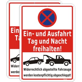 Einfahrt freihalten Signs Metal 35 x 25 cm Einfahrt und Nacht freihalten Sign Aluminium Sign Parking Prohibited Illegally parked Vehicles Are Towed for a Fee, Pack of 2