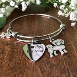 Maltese Dog Bracelet Expandable Charm Bangle for Malti Dog Mom - Small-Med