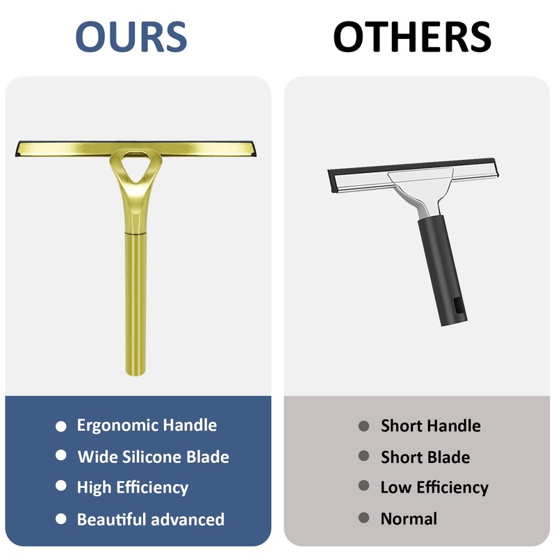 HomDSim Stainless Steel Shower Squeegees All-Purpose Mirror/Window/Glass Wiper Scraper Golden