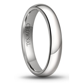 CROWNAL 1mm 2mm 3mm 4mm 5mm 6mm 7mm 8mm Tungsten White/Yellow Gold/Rose Gold Plated Wedding Band Ring Men Women Plain Dome Polished Comfort Fit Size 3 to 17(White 4mm,9.5)