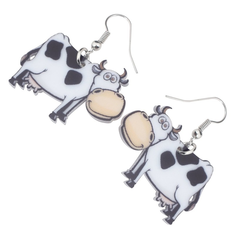 NEWEI Acrylic Anime Dairy Cattle Cow Earrings Drop Dangle Farm
