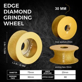 Diamond Edge Grinding Wheel, 30mm Height Radius Profile Wheel for Angle Grinder, Precision Edge Shaping Deburring for Concrete, Stone, Granite, Marble, Ceramics