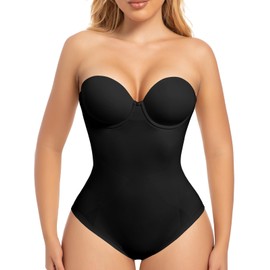 Slimers Strapless Shapewear Seamless Bodysuit - Tummy Control Sculpt Body Shaper : Black Removable Straps Butt Lifting Shapewear