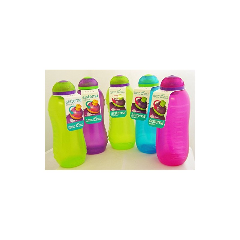 Set of 5 Sistema 330ml Drink Bottles, Assorted Colours
