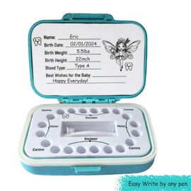 Tooth Fairy Box & Baby Tooth Keepsake Case for Kids- Natural Wheat Straw & PP Material, Easy-Write EVA Liner - Blue