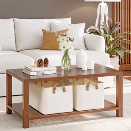 StorageWorks Fabric Storage Bins, Large Storage Baskets for Shelves, Closet Organizers and Storage Bins with Metal Frame, Handles, Natural Color, 2-Pack