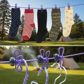 Portable Travel Clothesline with Clips - Wire Drying Line for Hotel, Camping, and Home Use Portable Violet / 1 pc 5ea