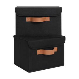 GRANNY SAYS Small Storage Bins with Lids, Small Storage Boxes, Shelf Baskets for Shelf, Collapsible Storage Bins for Living Room, Bedroom, 10x8x7 Inch, Black, 2-Pack