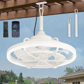 Fanbulous Outdoor Ceiling Fans with Light for Patios, 20" Weatherproof Plug in Ceiling Fan, Gazebo Fan Remote&APP Control, 3CCT Dimmable,Caged Ceiling Fan with Hanging Hook for Porch, Pergola,Canopy