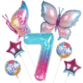 Butterfly Birthday Balloons set, 7 st birthday party Balloons set, 7 PCS Butterfly Party Decorations Set,Butterfly Theme Party Decors for Girls Kid's Birthday